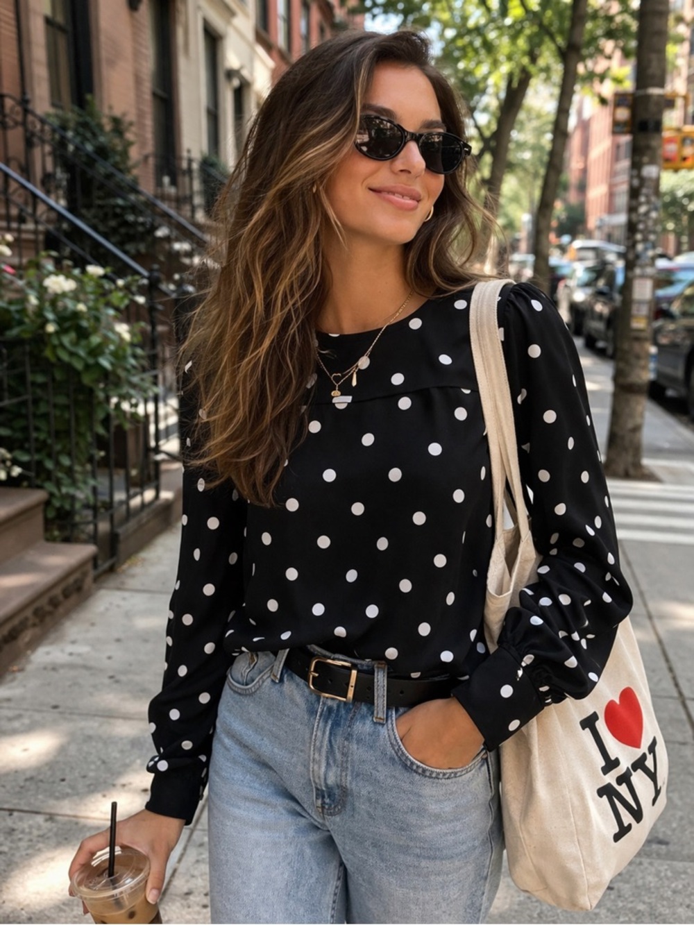 J. Crew Black and White Polka Dot Long-Sleeve Top